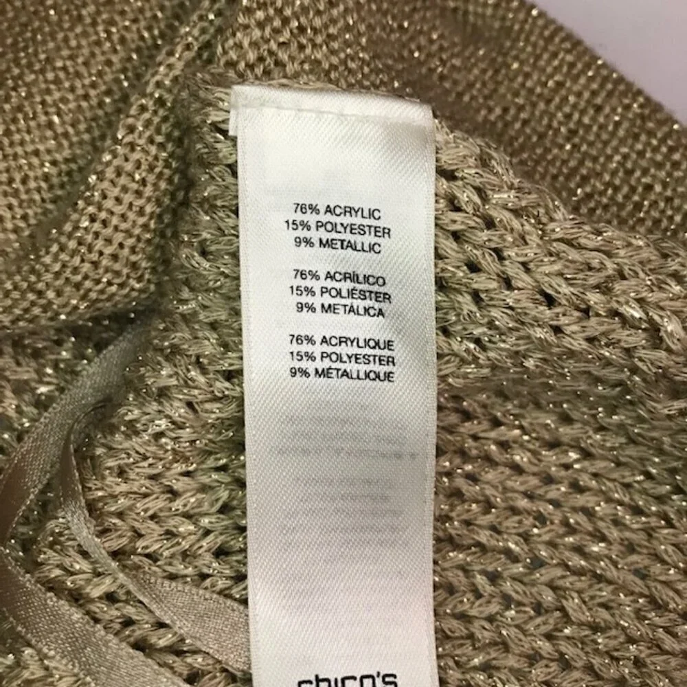 Women's Chico's Gold Open Knit V-Neck Long Sleeve Sweater Size 2